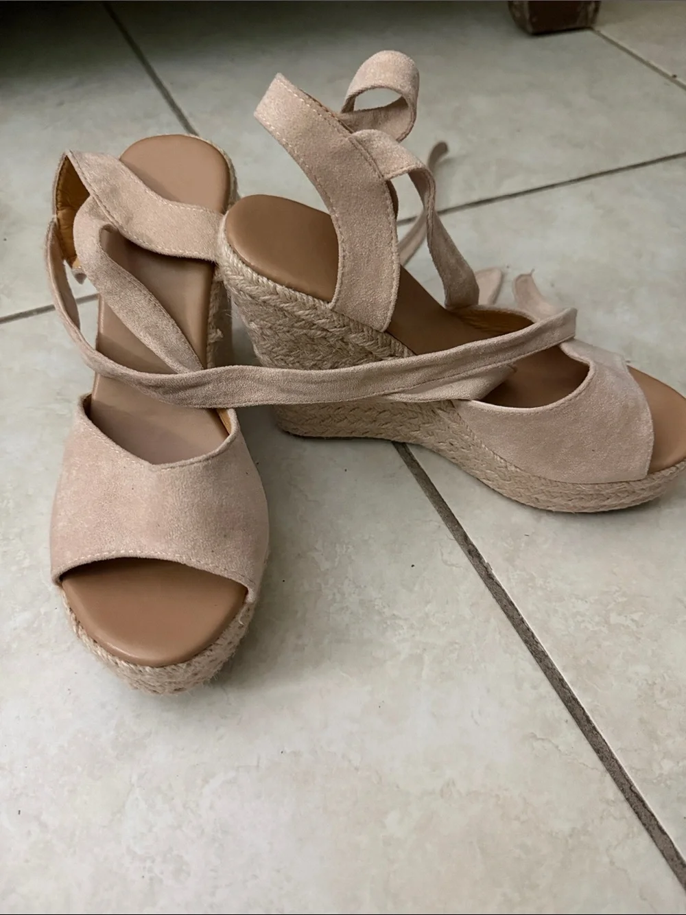 Women’s Beige Suede Platform Espadrille Sandals